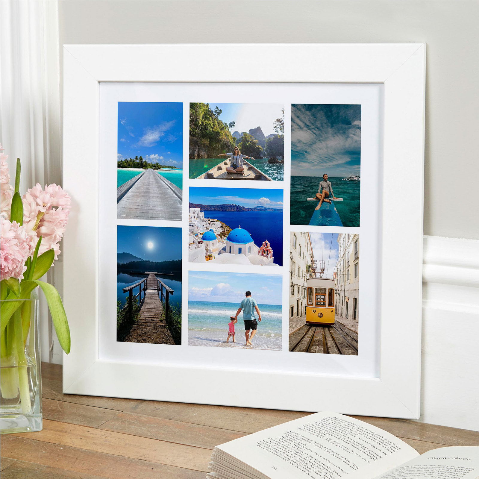 square photo montage white frame 7 images