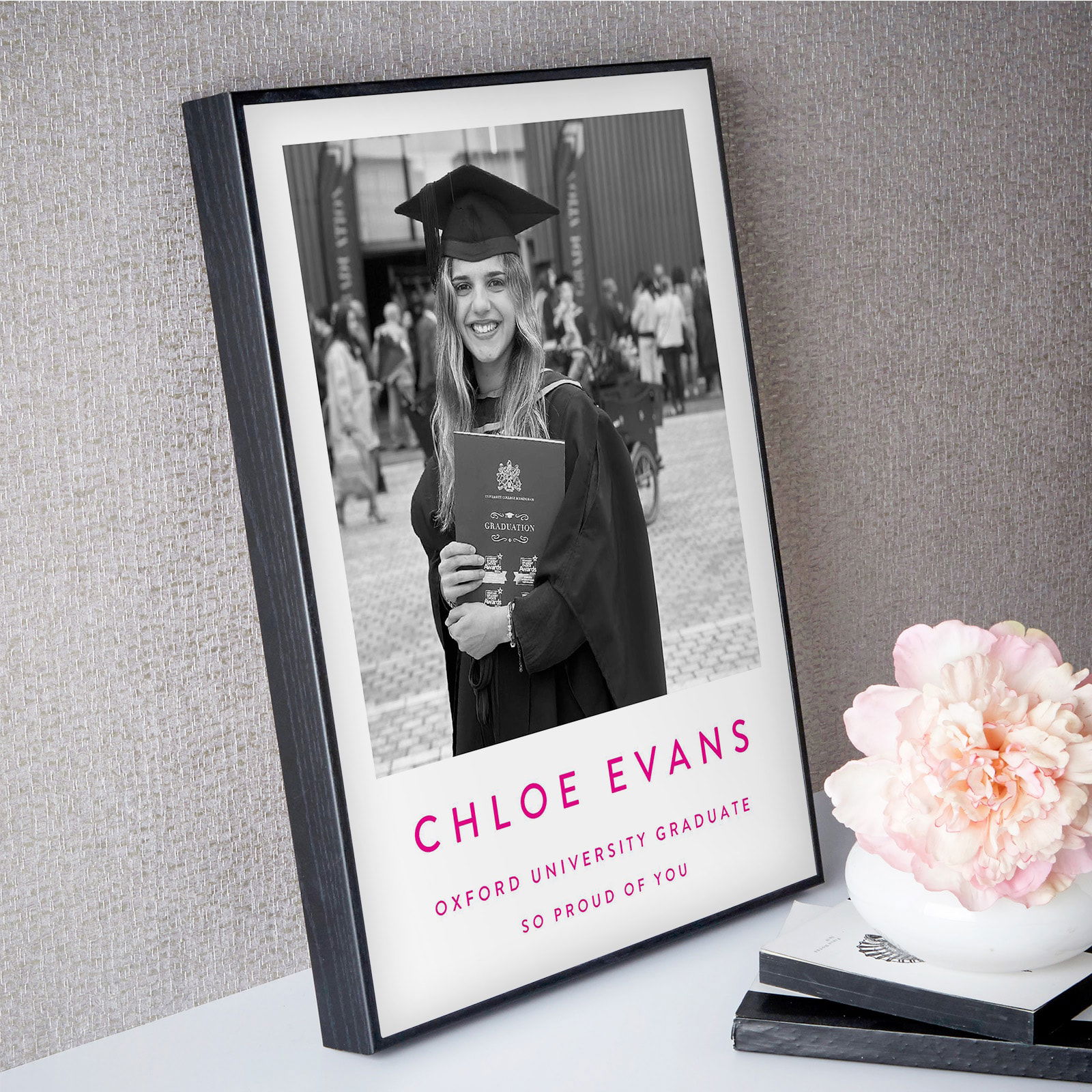 graduation photo gift with custom text box frame