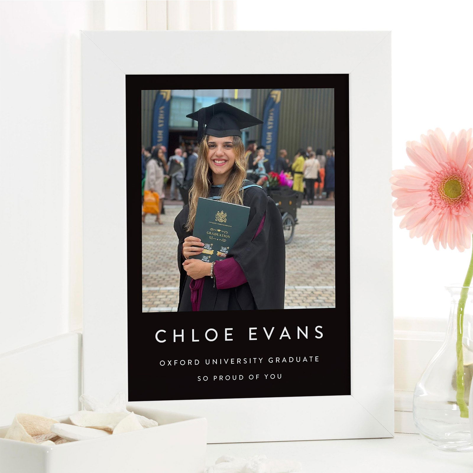 framed graduation photo with custom text