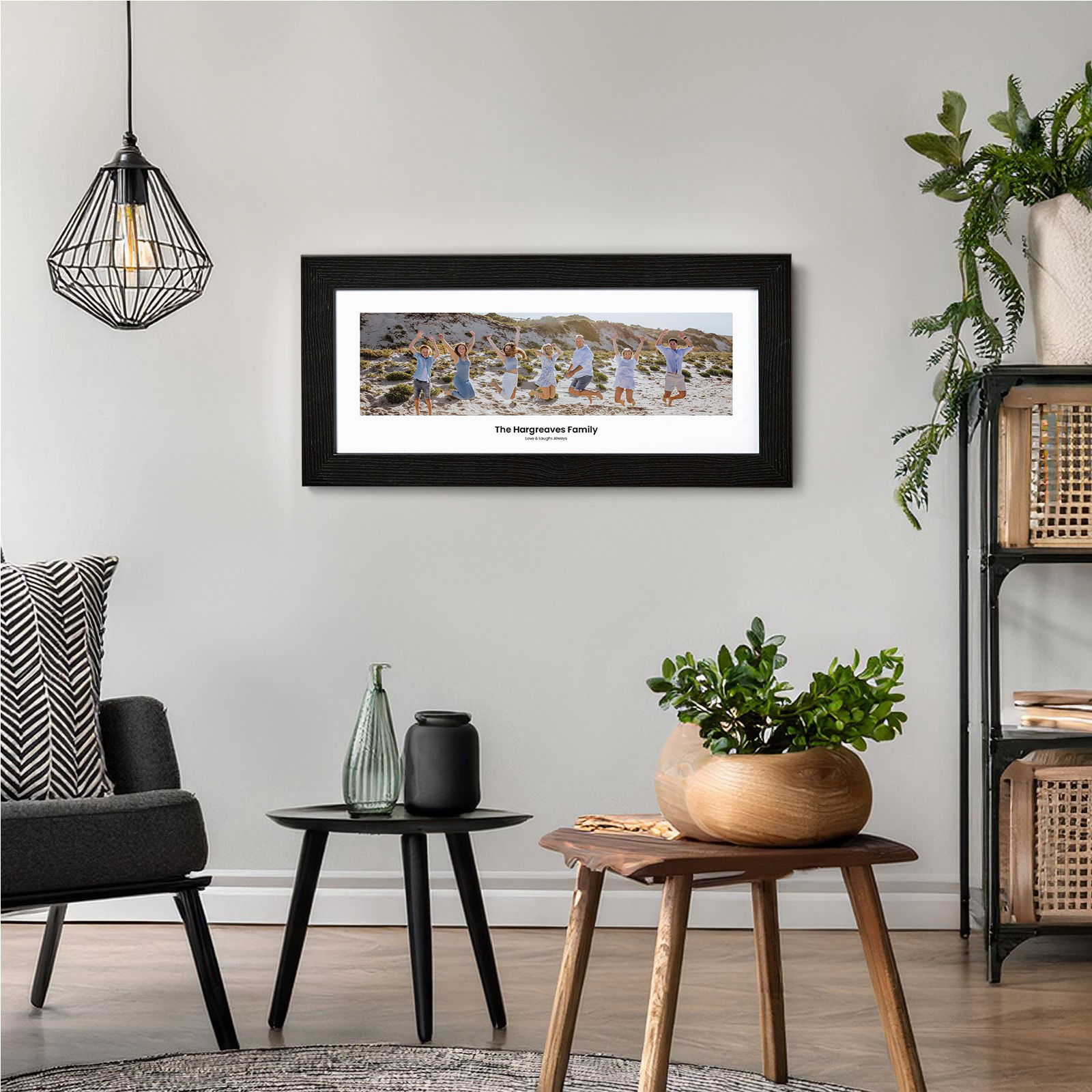 framed panoramic wall art with text