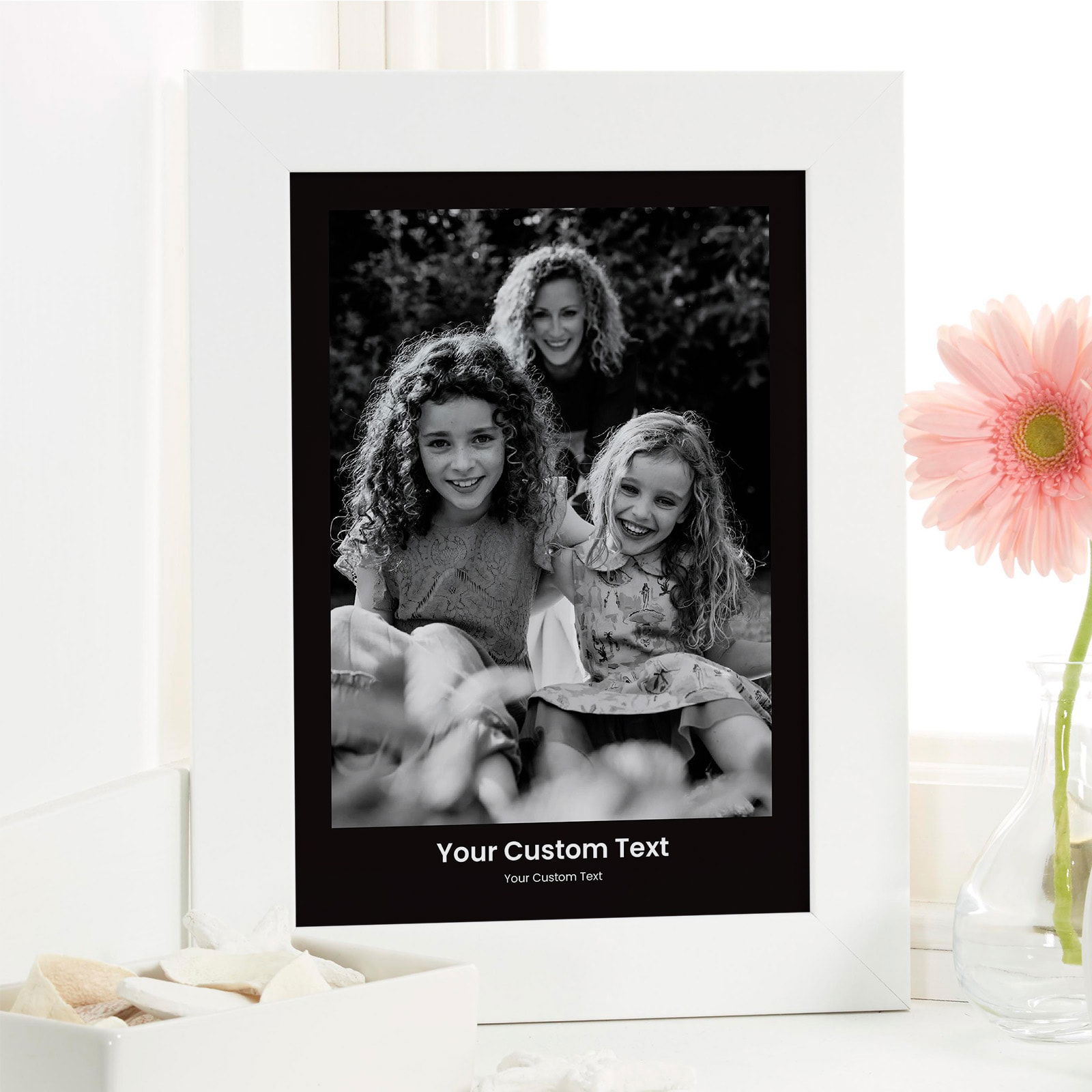 photo poster with text white frame