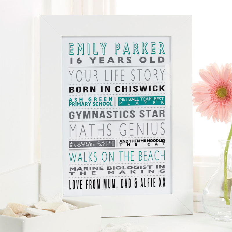 16th birthday gift ideas for girls personalized life story framed print