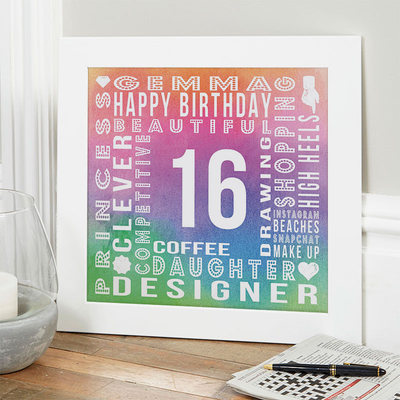 16th birthday unique gift for girls personalized year of birth word picture