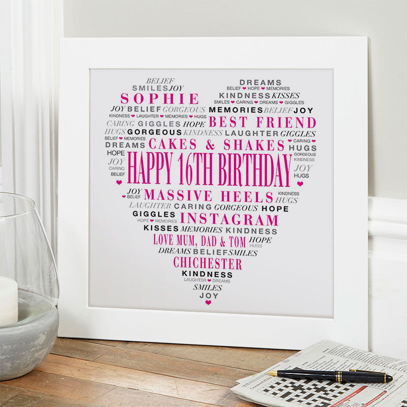 16th birthday gift for girls personalized love heart with words