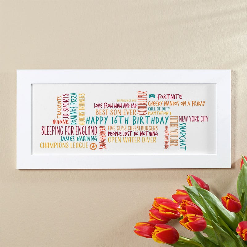 16th birthday gift for boys personalized word cloud