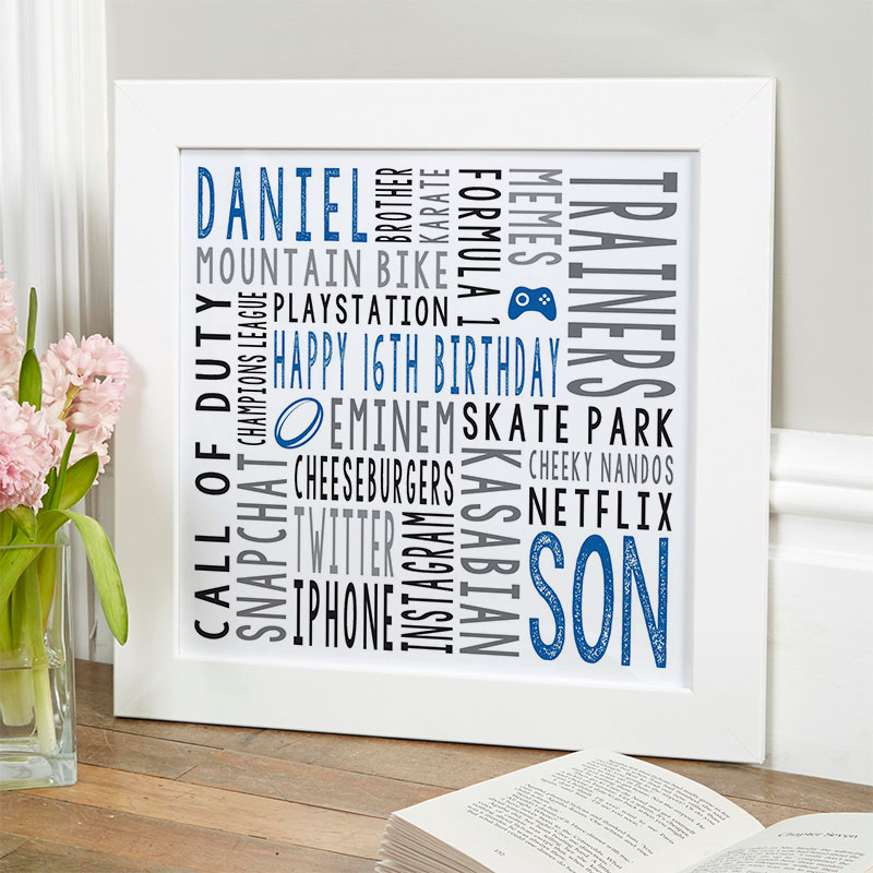 16th birthday gift for men personalized word art print square