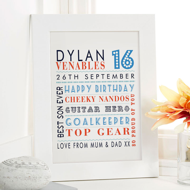 boys 16th birthday gift idea personalized picture print 