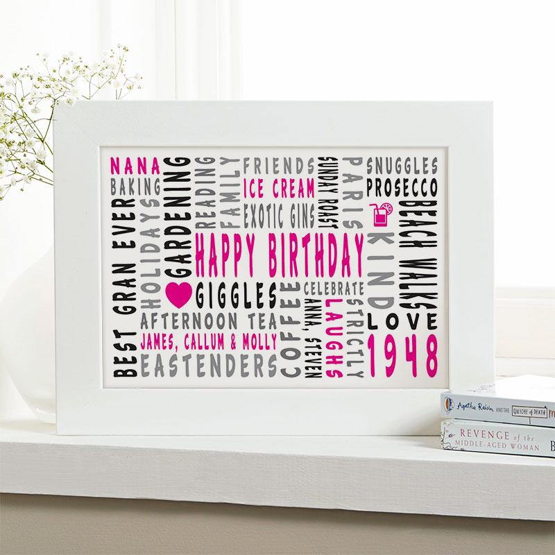 70th birthday personalized gift for her word art landscape icons