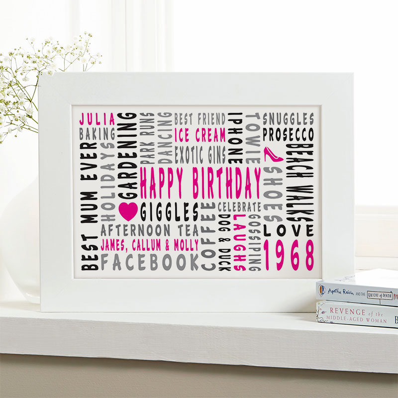 50th birthday personalized gift for her word art landscape icons
