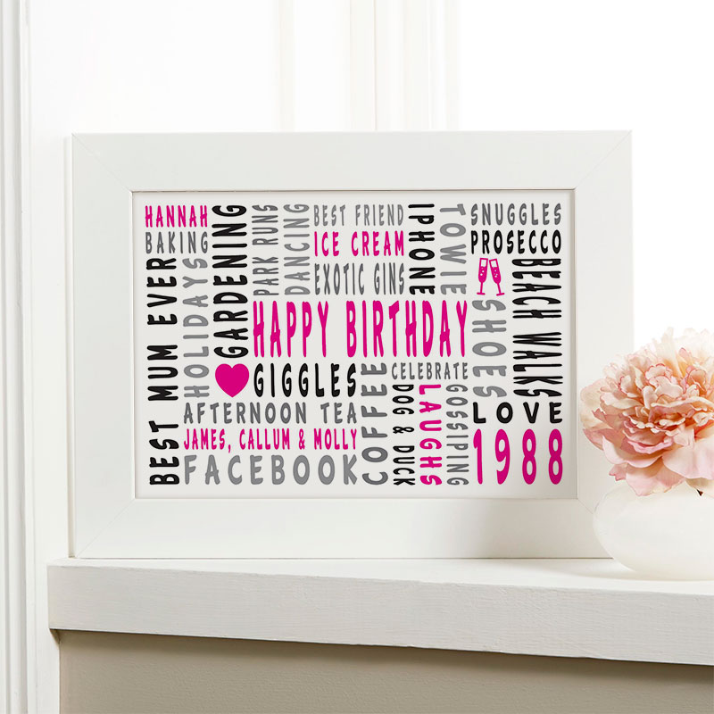 30th birthday personalized gift for her word art landscape icons