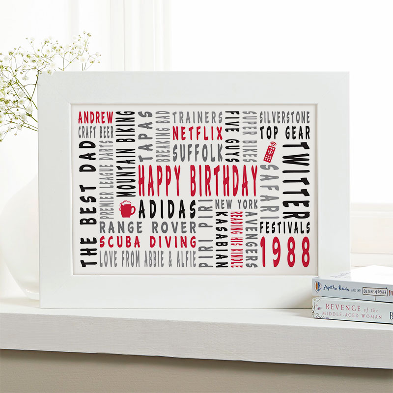 30th birthday personalized gift for him word art landscape icons