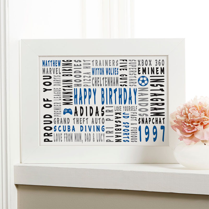 21st birthday personalized gift for him word art landscape icons