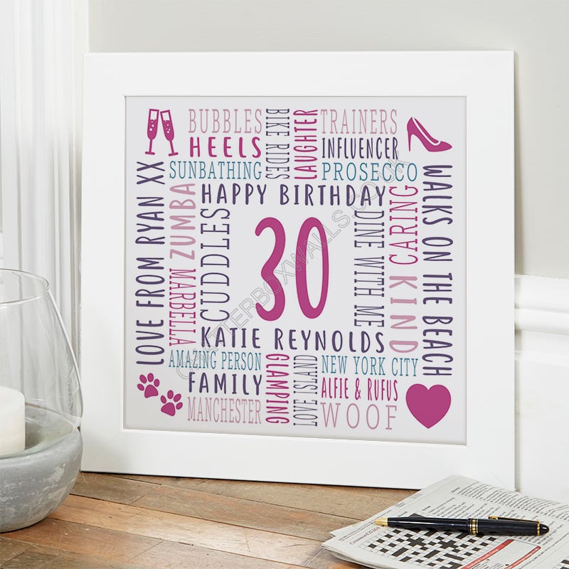 30th birthday personalized gift for her word picture