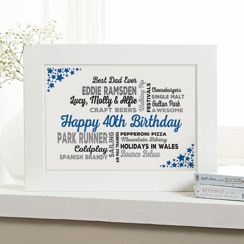 unusual 40th birthday gift for him framed picture