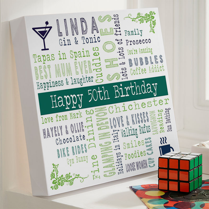 personalized 50th birthday gift for her unique picture print square corner