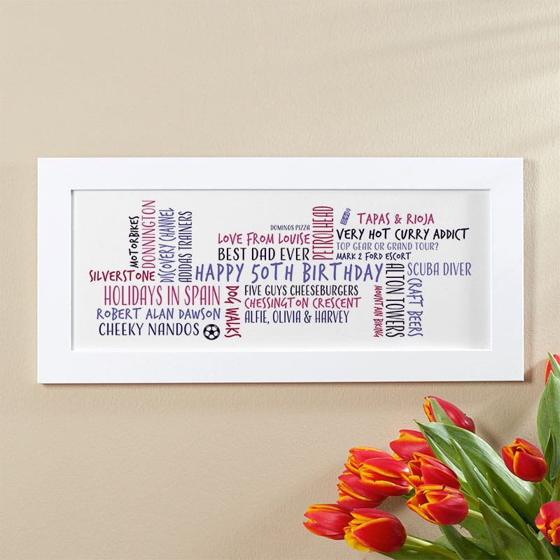 50th birthday gift idea for him personalized word cloud picture print