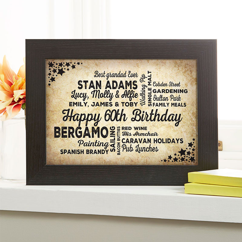 unusual 60th birthday gift for him framed picture