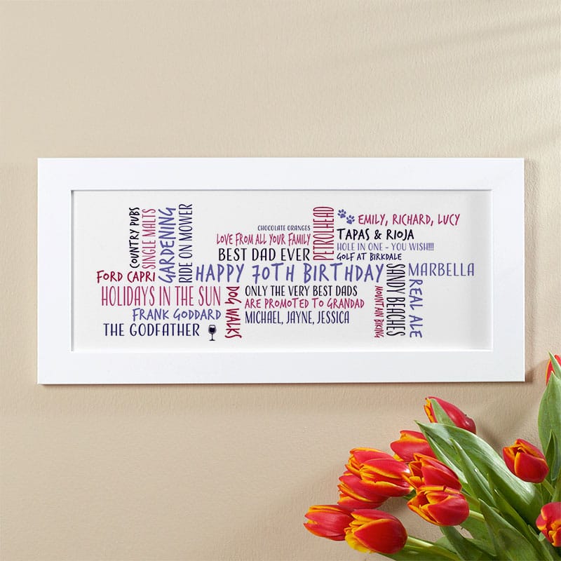 70th birthday gift idea for him personalized word cloud picture print
