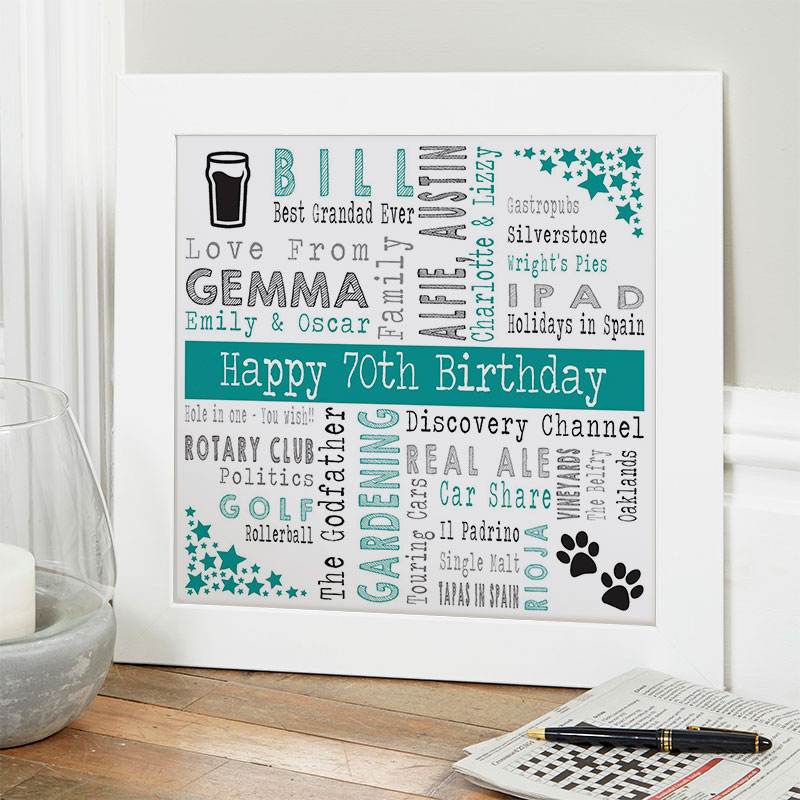70th birthday gift ideas for him personalized square corners