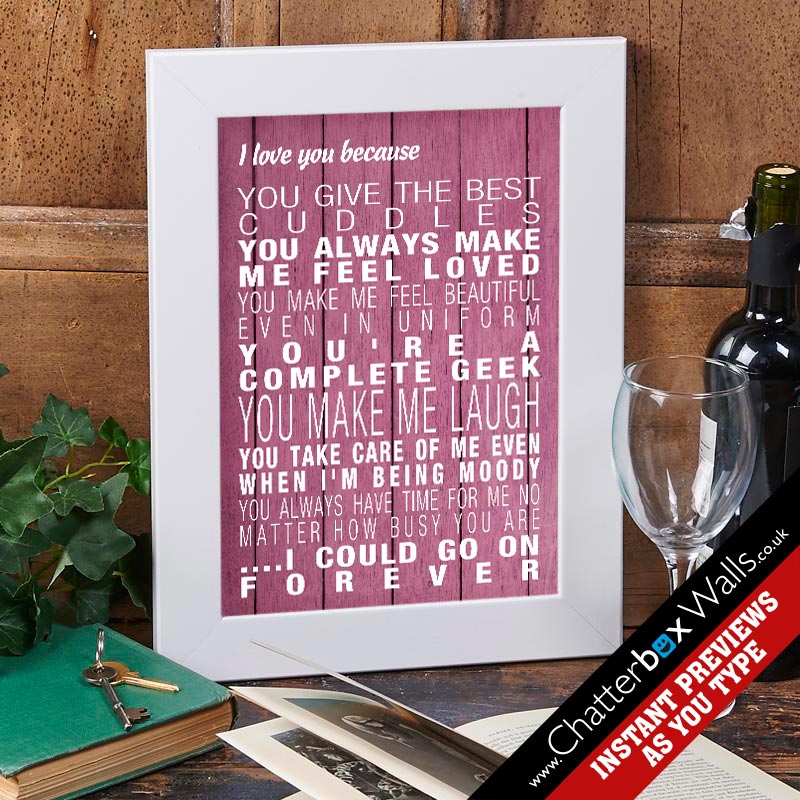 i love you because personalized print