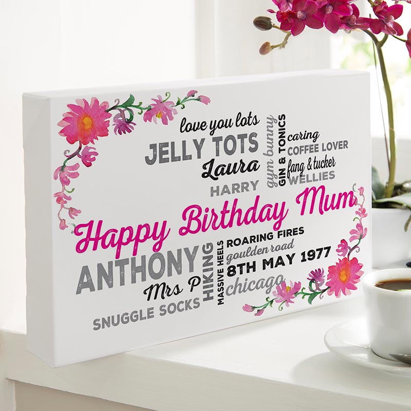 Personalized Typography birthday gift for mum custom Canvas Floral Background