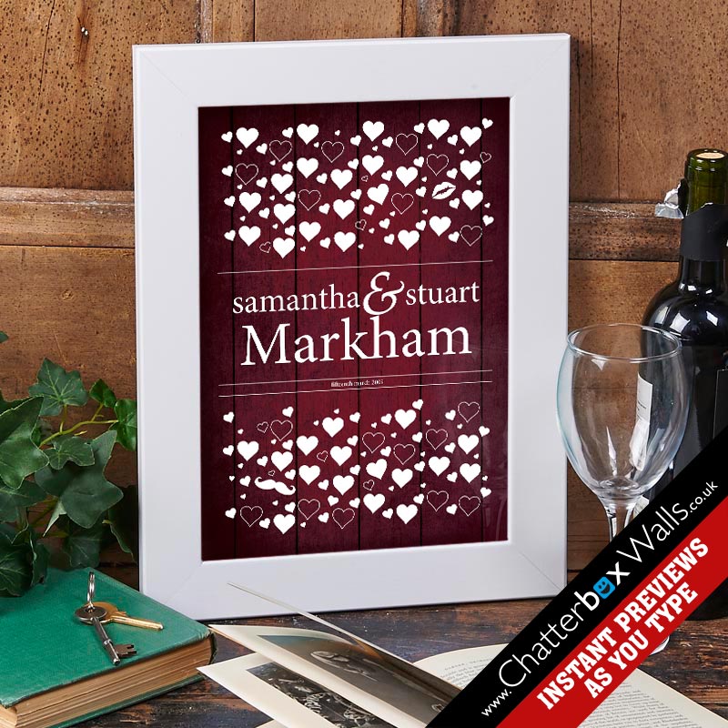 personalized love hearts wedding date framed print