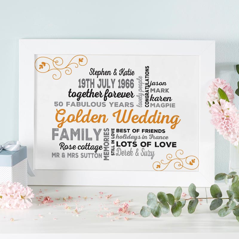 unique golden wedding anniversary gift framed print