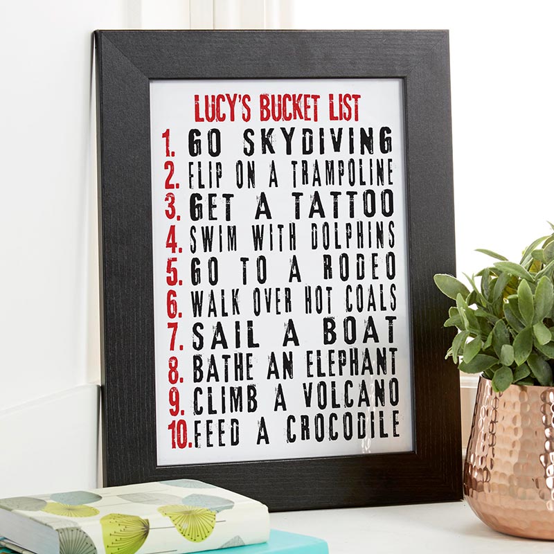 bucket list personalized gift framed word print